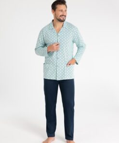 Alternative view of Piżama męska Regina bawełniana długi rękaw Rozpinana zielona
