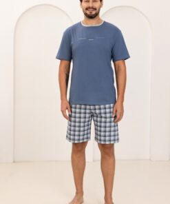 niebieska męska piżam bawełniana