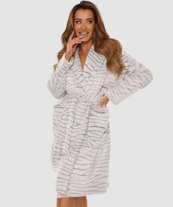 Szlafrok De Lafense 899 Scarlett miękki z kapturem szara zeberka