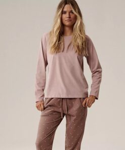 Piżama damska Atlantic bawełniana długi rękaw różowa