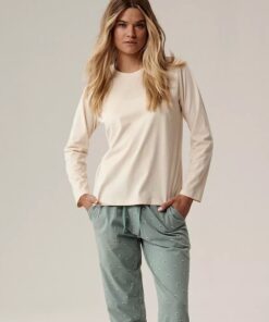 kremowo miętowa długa piżama damska bawełniana od atlantic