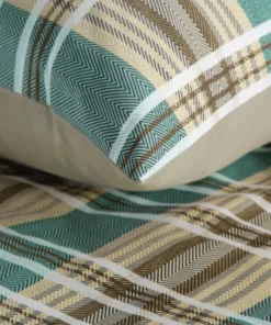 Alternative view of Brązowo zielona pościel satynowa w kratkę seria Klasyczna – 100% Satyna Bawełniana