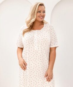 Alternative view of Koszula nocna Regina długa krótki rękaw rozpinana góra różowa