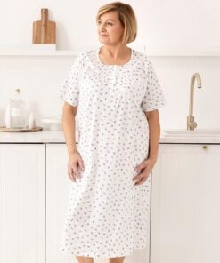 Koszula nocna Regina długa krótki rękaw rozpinana góra niebieska