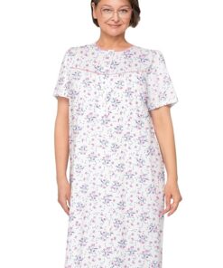 Koszula nocna Martel rozpinana góra krótki rękaw kwiaty brudny róż