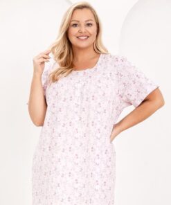 Alternative view of Koszula nocna Regina krótki rękaw rozpinana kwiatki róż