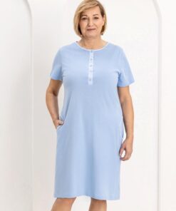 Koszula nocna Regina z krótkim rękawem rozpinana niebieska