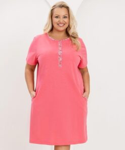 Koszula nocna Regina z krótkim rękawem rozpinana malinowa