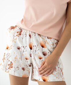 Alternative view of Krótka Piżama damska Sensis z szortami ecru łososiowa łączka