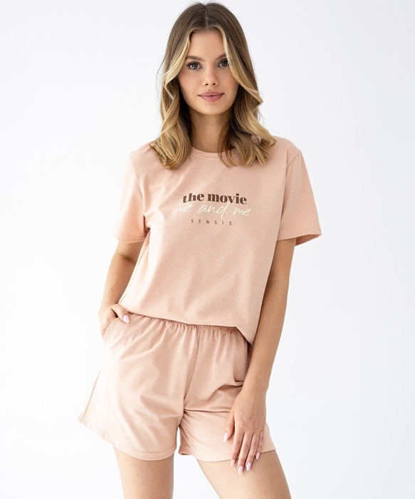 Bambusowa Piżama damska Sensis krótkie spodenki karmelowy beż