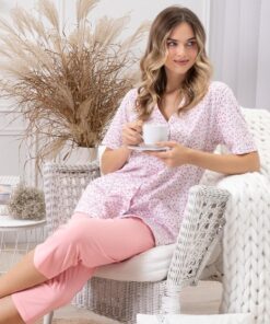 Alternative view of Piżama damska M-max Leveza spodnie 3/4 rozpinana koralowa