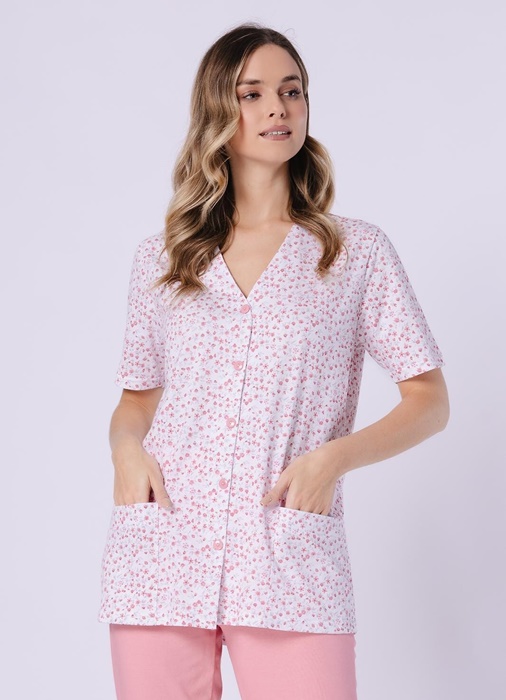 Piżama damska M-max Leveza spodnie 3/4 rozpinana koralowa - obrazek 3