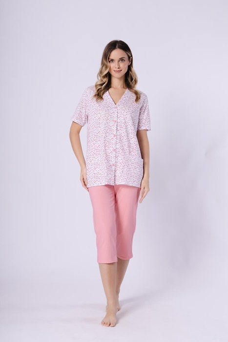 Piżama damska M-max Leveza spodnie 3/4 rozpinana koralowa - obrazek 5