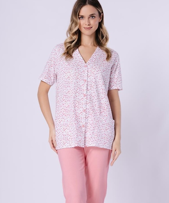 Piżama damska M-max Leveza spodnie 3/4 rozpinana koralowa