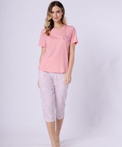 Alternative view of Piżama damska bawełniana M-max Leveza spodnie 3/4 koralowa