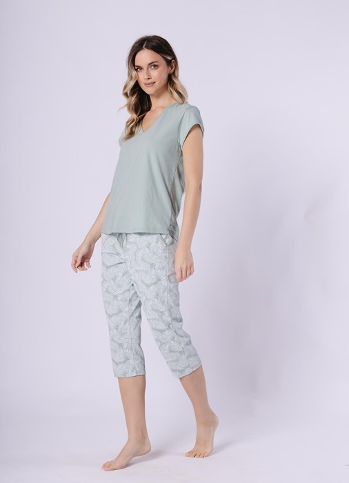 Piżama damska bawełniana M-max Leveza spodnie 3/4 miętowa - obrazek 3