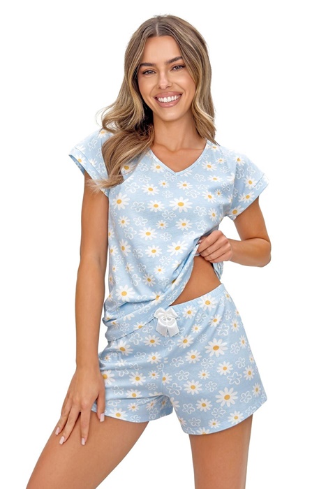 Piżama damska Donna krótki rękaw i krótkie spodenki błękitna - obrazek 3