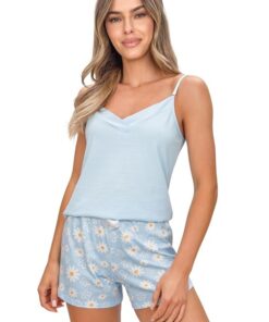 Piżama damska Donna krótkie spodenki i top ramiączka błękitna