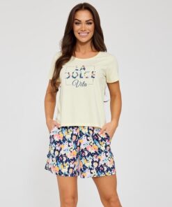 Piżama damska Cornette krótkie spodenki bawełna granat żółty