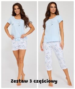 piżama damska trzyczęściowa cornette bawełniana krótki rękaw