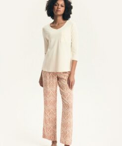 Piżama damska Henderson rękaw 3/4 i długie spodnie ecru beżowa