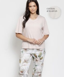 Piżama damska krótki rękaw spodnie 7/8 Taro beż Plus Size
