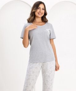 Piżama damska bawełna Regina krótki rękaw spodnie 7/8 szara