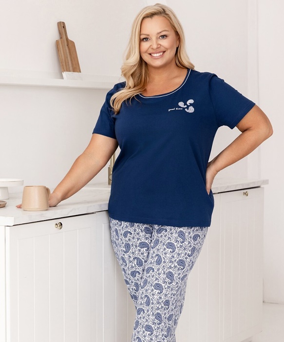 piękna bawełniana piżama damska regina granat paisley