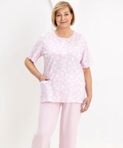 różowa rozpinana piżama damska dla babci dla mamy