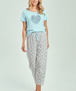 Alternative view of Piżama damska Taro krótki rękaw spodnie 7/8 turkusowa