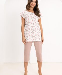 Alternative view of Piżama damska Regina 730 krótki rękaw rybaczki w koła beżowa