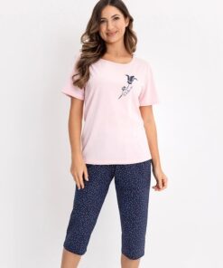 Piżama damska Regina 731 krótki rękaw rybaczki Bawełna różowa