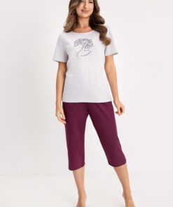 Alternative view of Piżama damska Regina krótki rękaw rybaczki Bawełna fioletowa