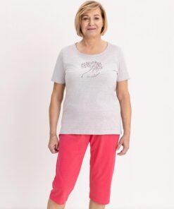 Piżama damska Regina krótki rękaw rybaczki Bawełna malinowa