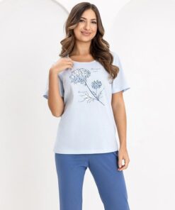 Piżama damska Regina krótki rękaw 100% Bawełna niebieska