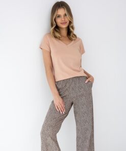 Piżama damska Sensis krótki rękaw miękka bambusowa karmelowa