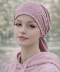 Alternative view of Bawełniana Chustka na głowę Maja mini – pudrowy brudny róż w kropki