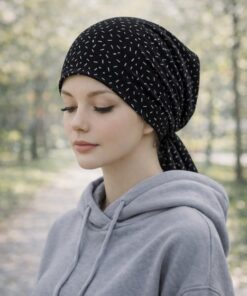 Chustka na głowę Maja mini bawełna – czarna w kreski