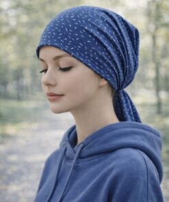 Bawełniana Chustka na głowę Maja mini – niebieska w kreski