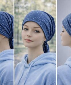 Alternative view of Bawełniana Chustka na głowę Maja mini – niebieska w kreski