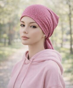 Chustka na głowę Maja mini bawełna – różowa w kreski