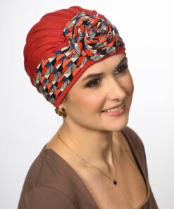 Turban Ariela Zestaw turban rubin + opaska wzorek