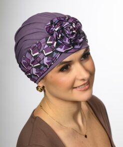 Turban Ariela Zestaw turban wrzosowy + opaska śliwkowa