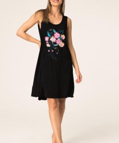 Alternative view of Koszula nocna KEY miękka Bambusowa rozkloszowana czarna