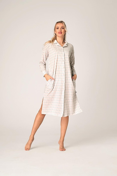 Koszula nocna KEY 100% bawełniana Rozpinana jasny beż - obrazek 7