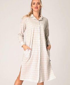 Koszula nocna KEY 100% bawełniana Rozpinana jasny beż