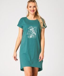 Koszula nocna KEY 100% bawełniana dłuższy tył morska