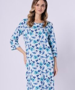 Koszula nocna Leveza rękaw 3/4 Bawełniana do kolan mięta turkus