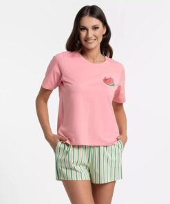 Piżama damska Moraj krótki rękaw i krótkie spodenki róż arbuzowa
