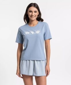 Piżama damska Moraj krótki rękaw i krótkie spodenki niebieska